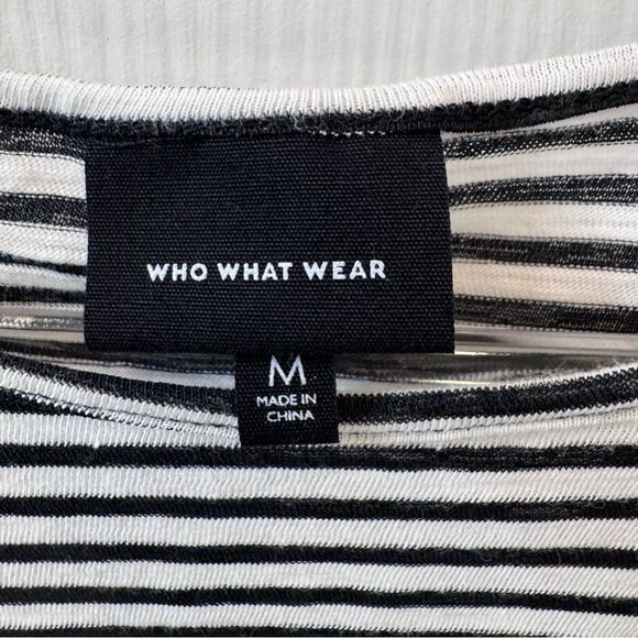 Who What Wear for Target black and white striped shirt with puff sleeves- EUC! M - Picture 3 of 6